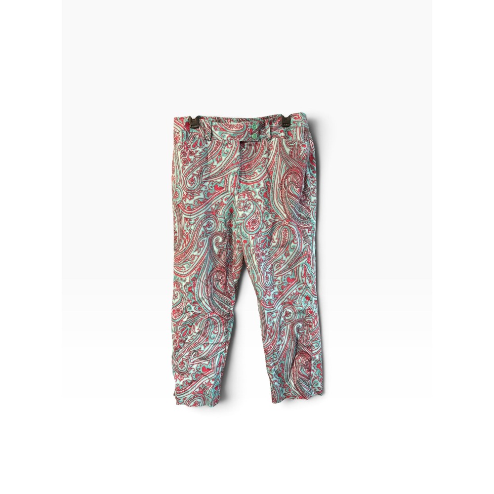 Jones New York Signature Womens Paisley Stretch Ankle Pants Teal Red Size 14